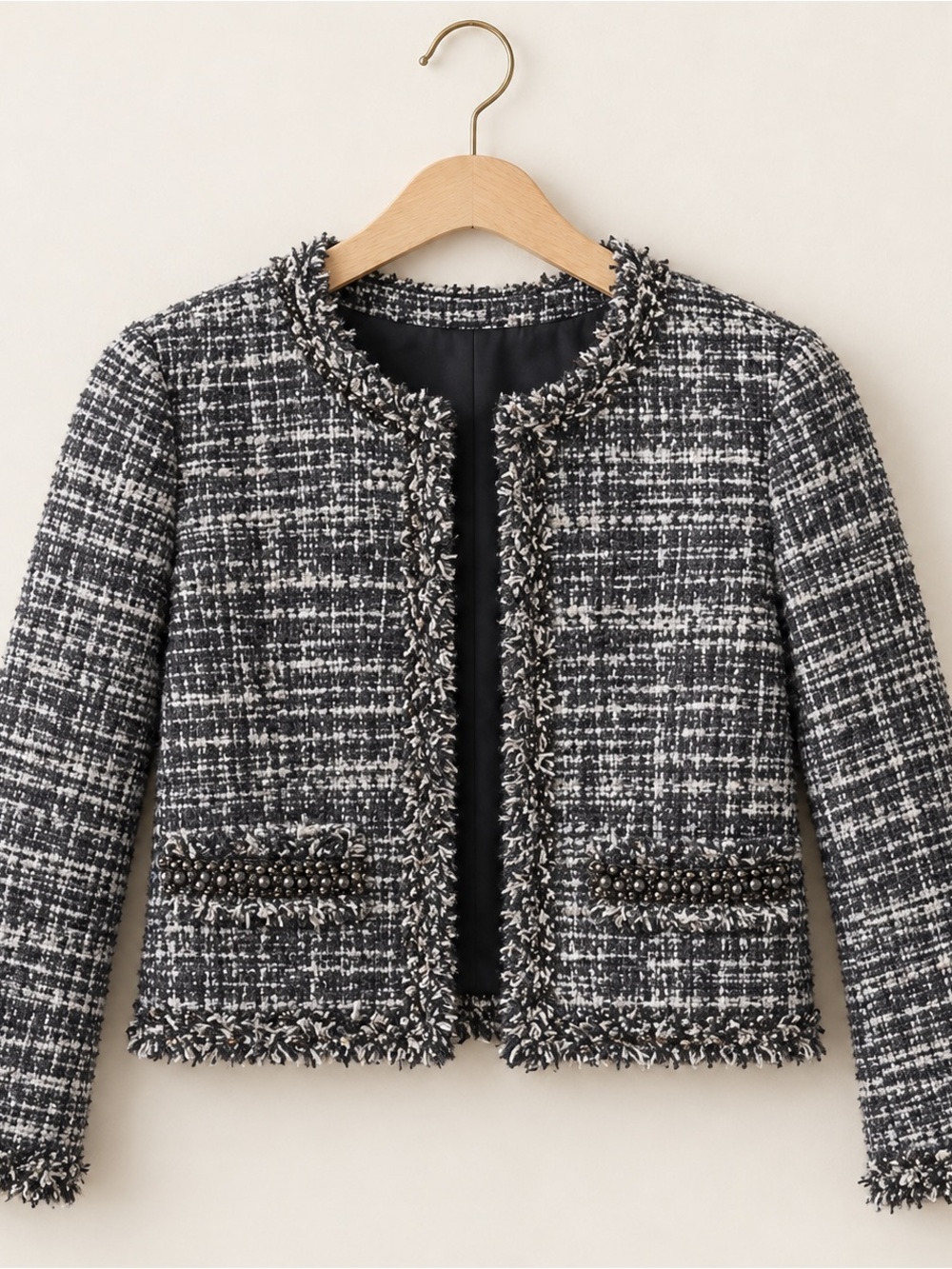 J. Crew Black & White Crop Fringe Trim Jacket Size 10